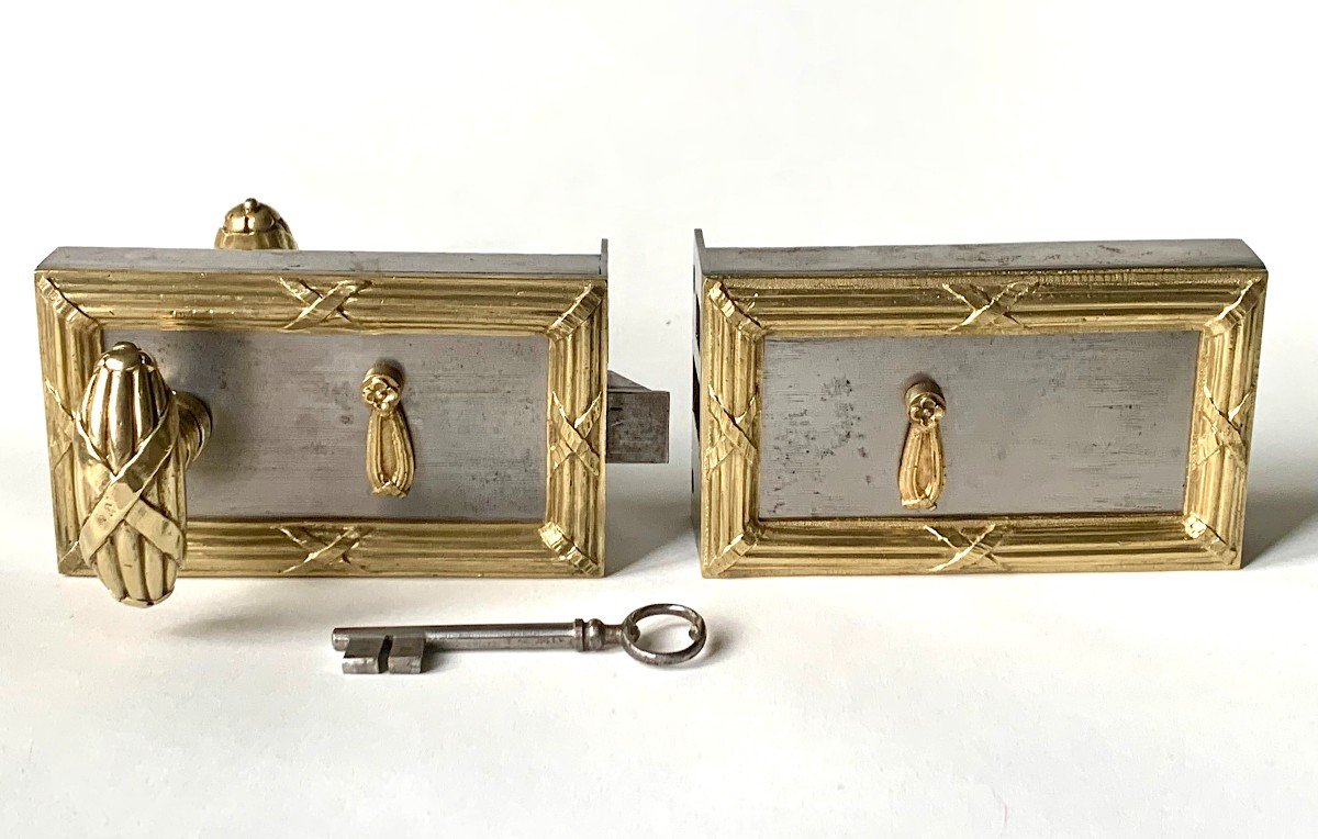 Serrure Horizontale  de Porte d'Intérieur Style Louis XVI à Rubans Croisés (Serrure Complète avec ses deux Poignées)-photo-4
