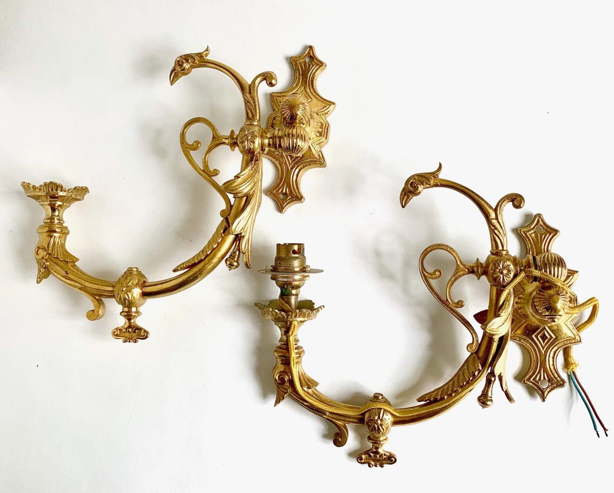 Pair Of 'gas Beak' Sconces In Gilt Bronze Late 19th Century-photo-5