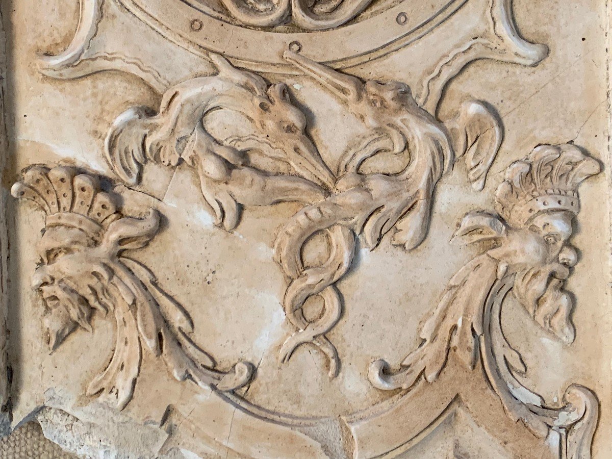 Suite De Quatre Panneaux En Plâtre d'Atelier à Décor De Grotesques - Epoque  XIXème-photo-6