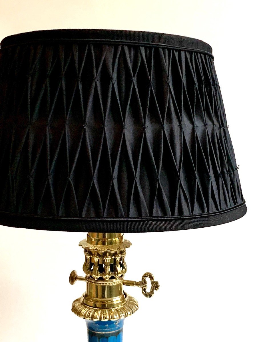 LAMPE en OPALINE BLEUE  XIXème Siècle-photo-4