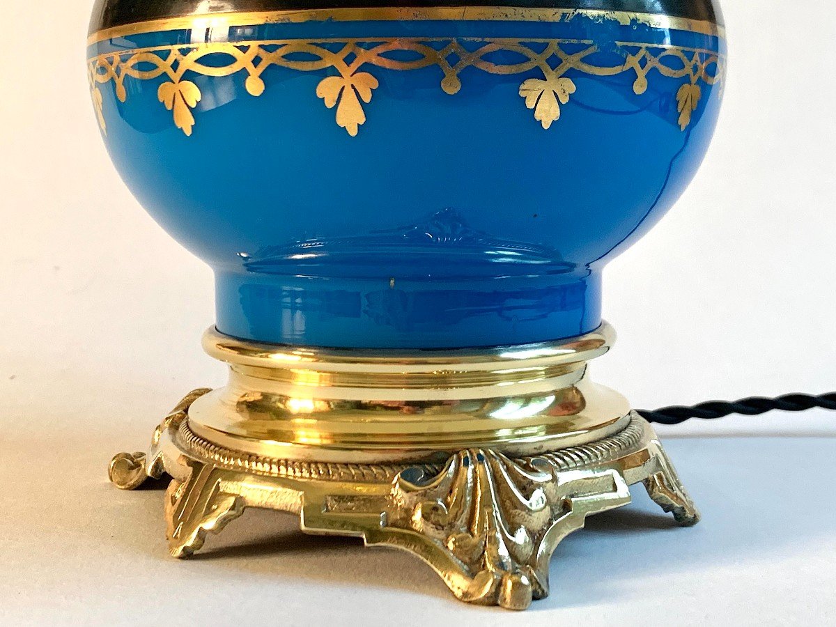 XIXth Century Blue Opaline Lamp-photo-2