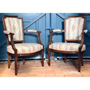 Pair Of Convertible Armchairs In Walnut Louis XVI Period