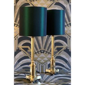 PAIRE LAMPES COLONNE en BRONZE NEOCLASSIQUE dlg MAISON CHARLES