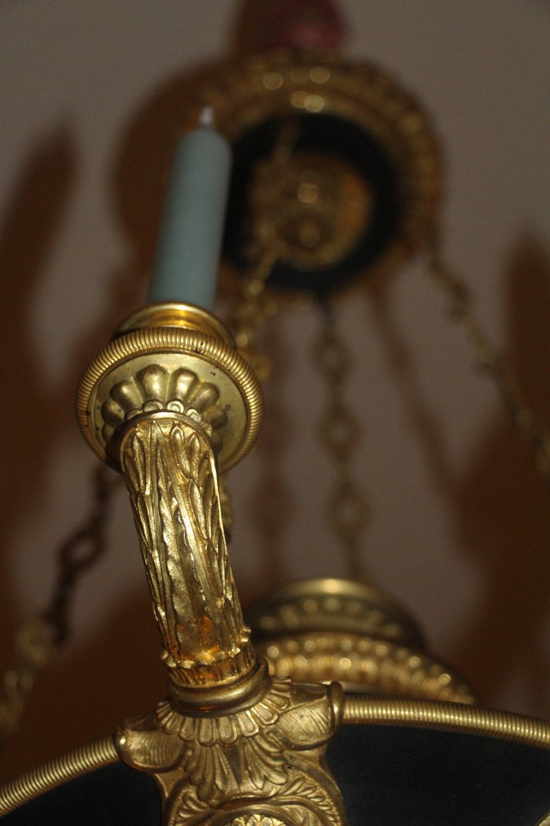 Lustre à l'antique en bronze doré et patiné, époque Louis-Philippe, 1830-1840.-photo-2