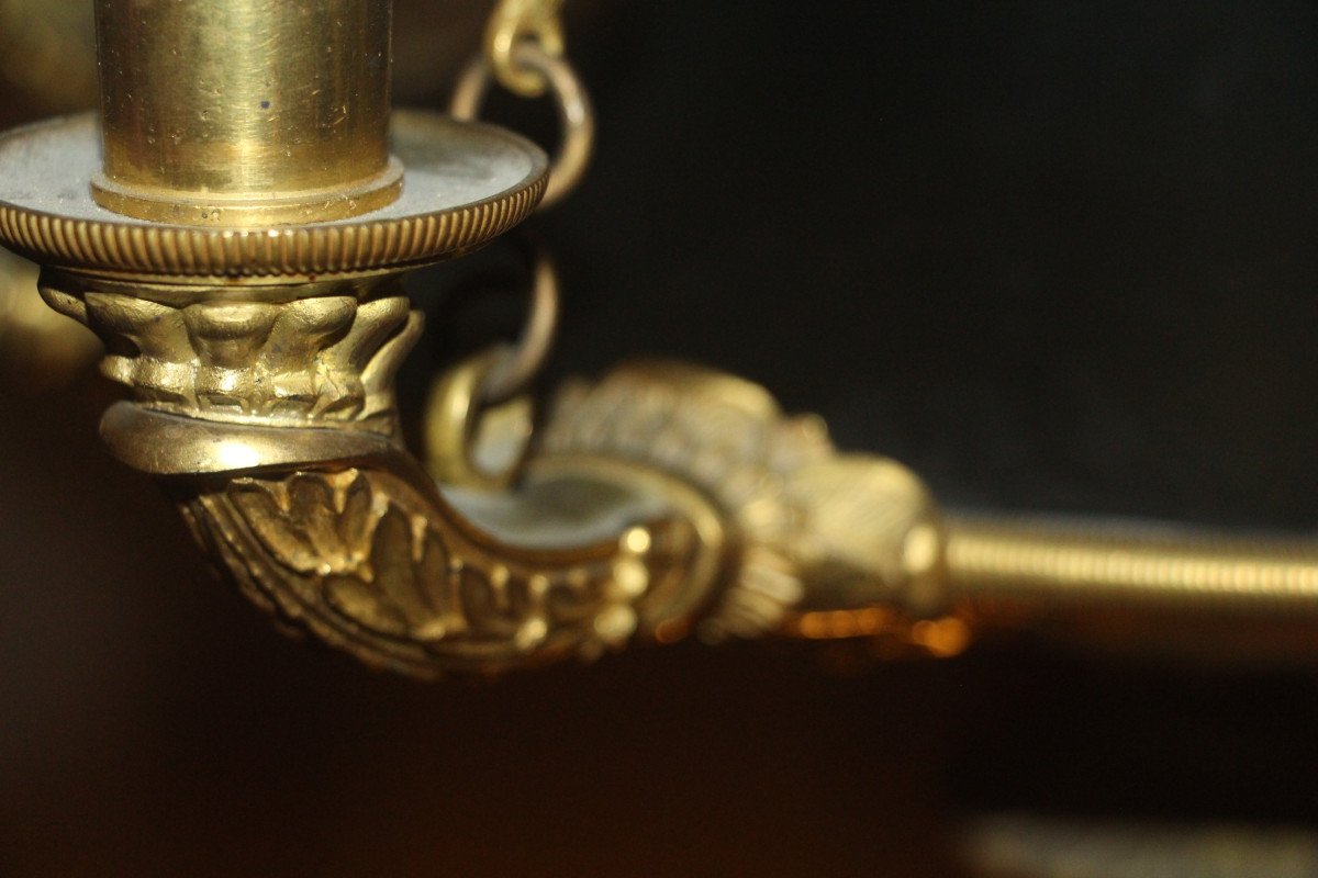 Lustre à l'antique en bronze doré et patiné, époque Louis-Philippe, 1830-1840.-photo-6