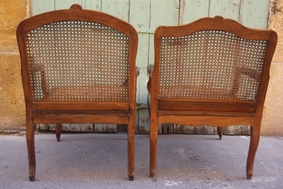 Paire de fauteuils cannés, époque Louis XV, estampillés Antoine Bonnemain, XVIIIe siècle.-photo-1