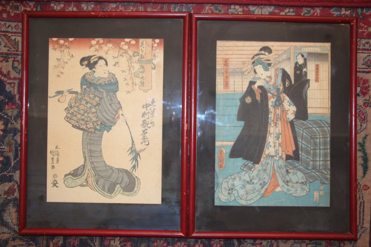Paire d'estampes japonaises, vers 1850, XIXe siècle, époque Edo (1603-1898).-photo-2