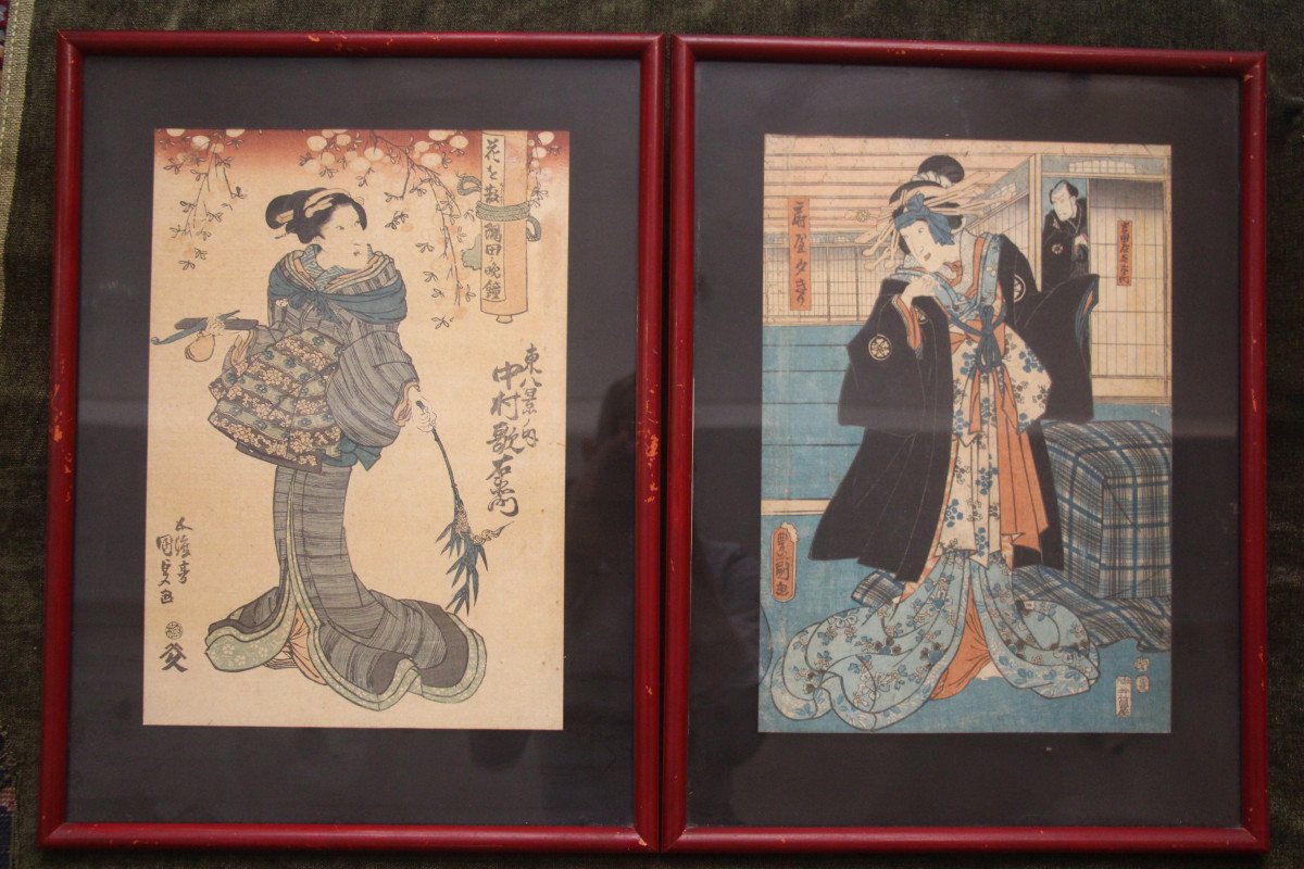 Paire d'estampes japonaises, vers 1850, XIXe siècle, époque Edo (1603-1898).