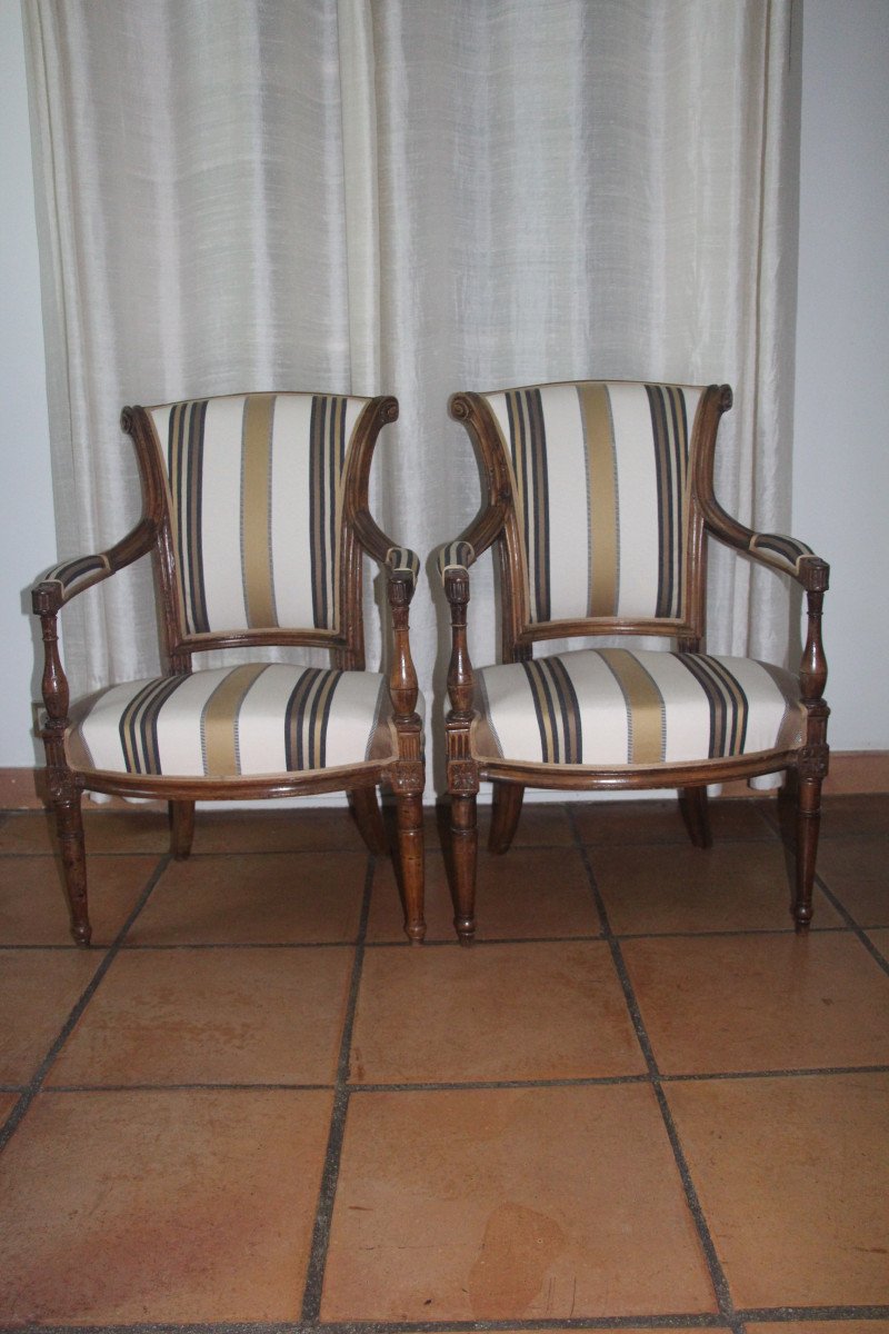 Pair Of Walnut Armchairs, Directoire Period, 1795-1799, Late 18th Century.-photo-2