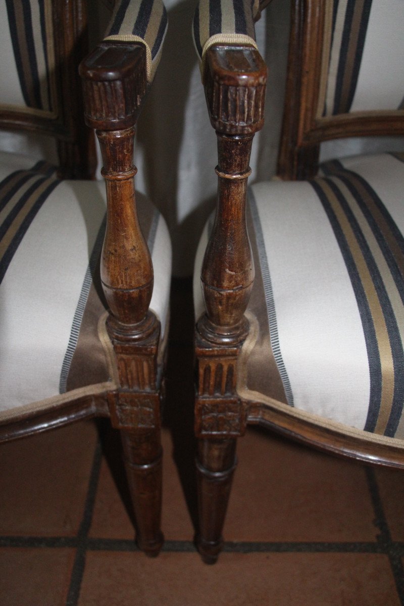 Pair Of Walnut Armchairs, Directoire Period, 1795-1799, Late 18th Century.-photo-3