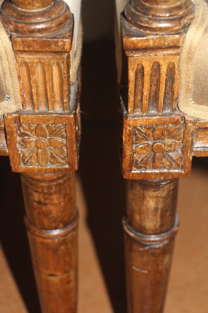 Pair Of Walnut Armchairs, Directoire Period, 1795-1799, Late 18th Century.-photo-8