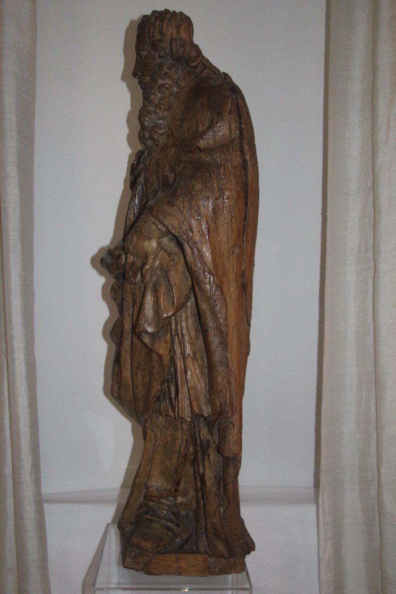 Natural Wood Sculpture Depicting Saint Paul (?), Burgundy, 17th Century Period.-photo-1