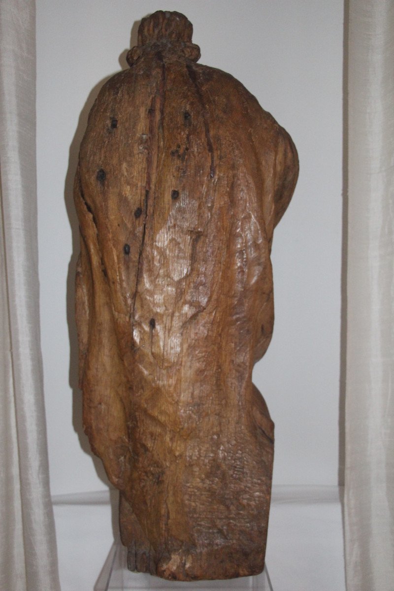 Natural Wood Sculpture Depicting Saint Paul (?), Burgundy, 17th Century Period.-photo-3