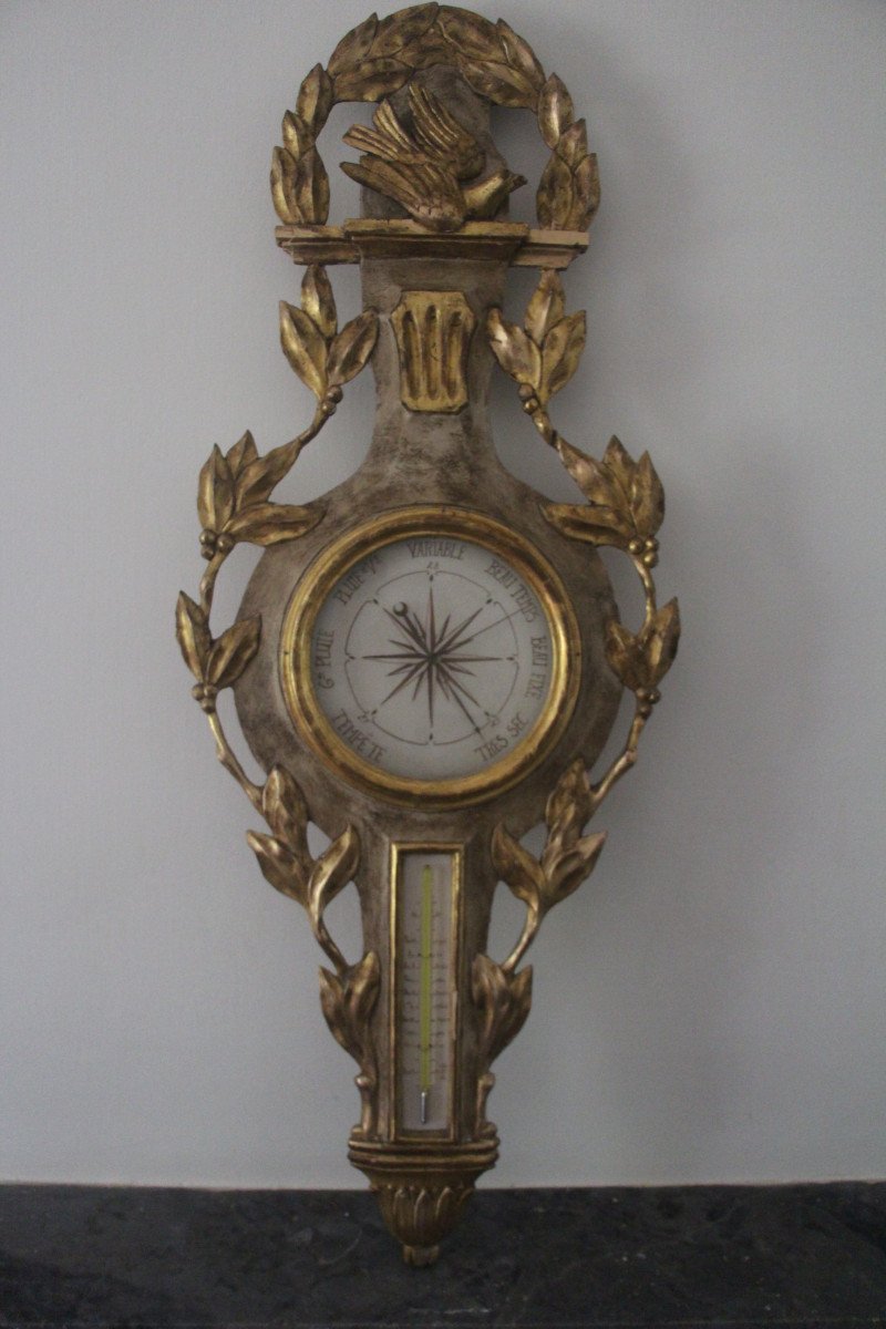 Baromètre thermomètre à la colombe, époque Louis XVI, XVIIIe siècle.-photo-7