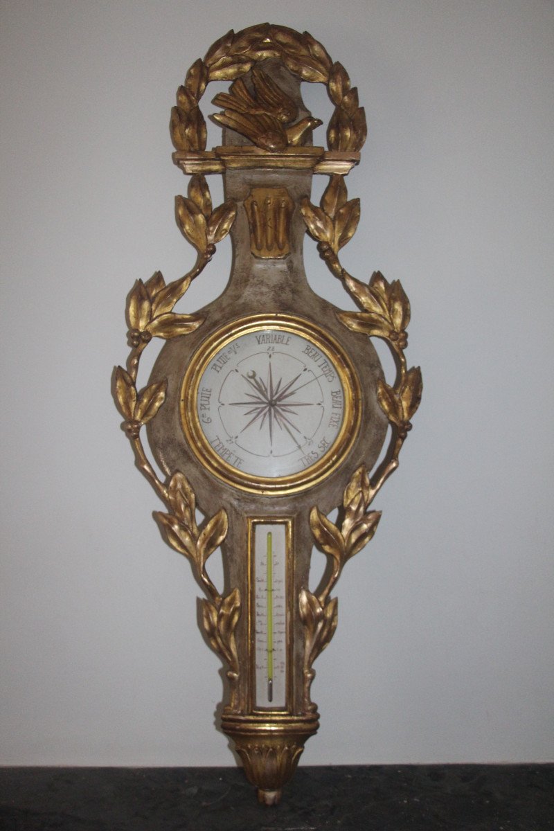 Baromètre thermomètre à la colombe, époque Louis XVI, XVIIIe siècle.