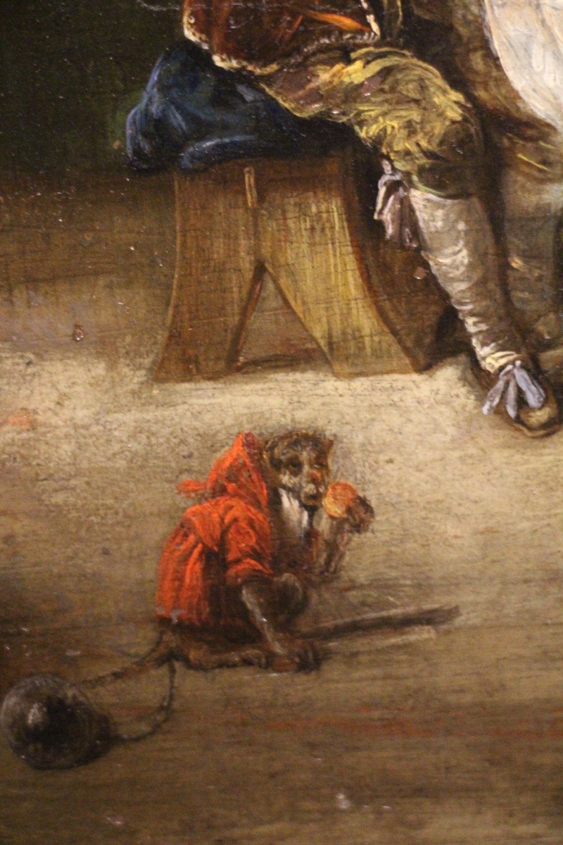 Huile sur cuivre, "Le fils prodigue" - David Teniers II, école flamande , XVIIe.-photo-8