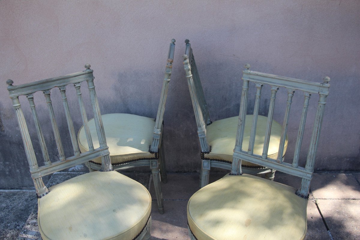 Set Of Four Trianon Gray Lacquered Chairs, Louis XVI Period, 18th Century.-photo-2