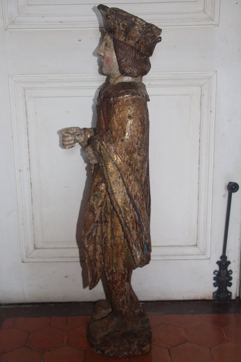Polychrome Wooden Sculpture Representing A Notable, France 17th Century Circa 1600.-photo-2