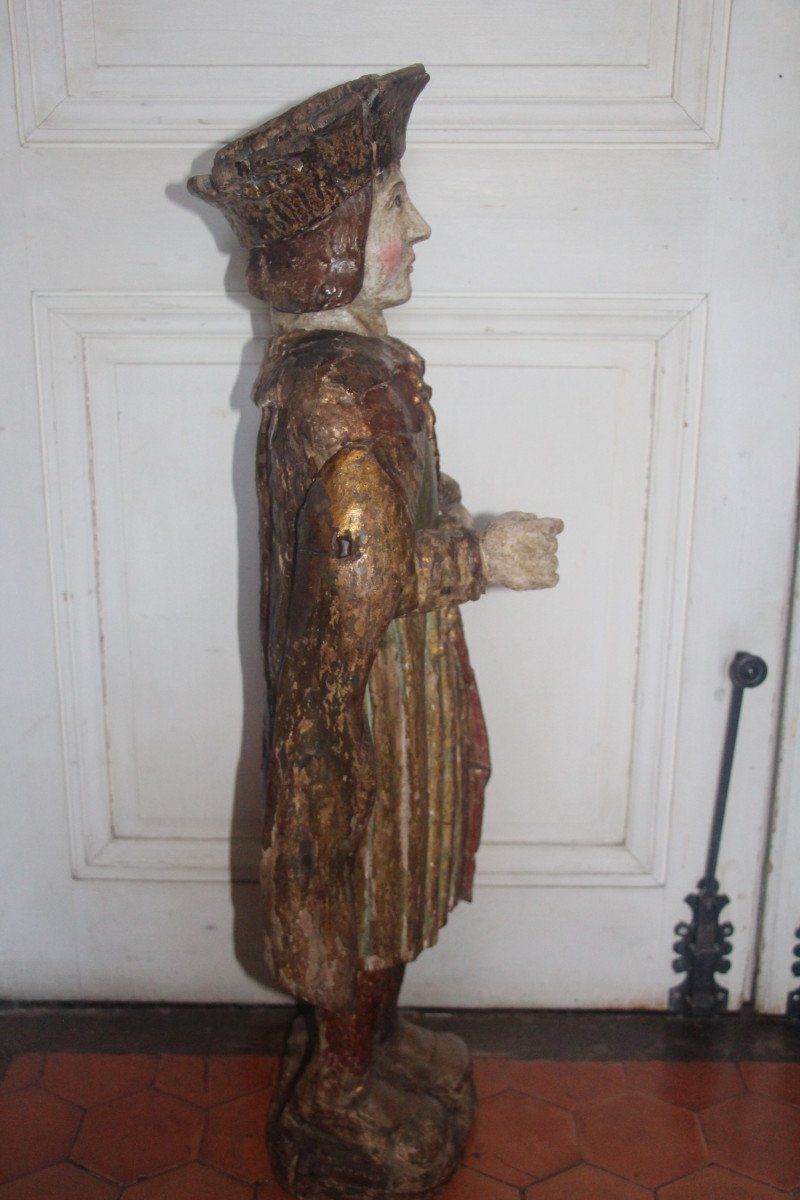 Polychrome Wooden Sculpture Representing A Notable, France 17th Century Circa 1600.-photo-4