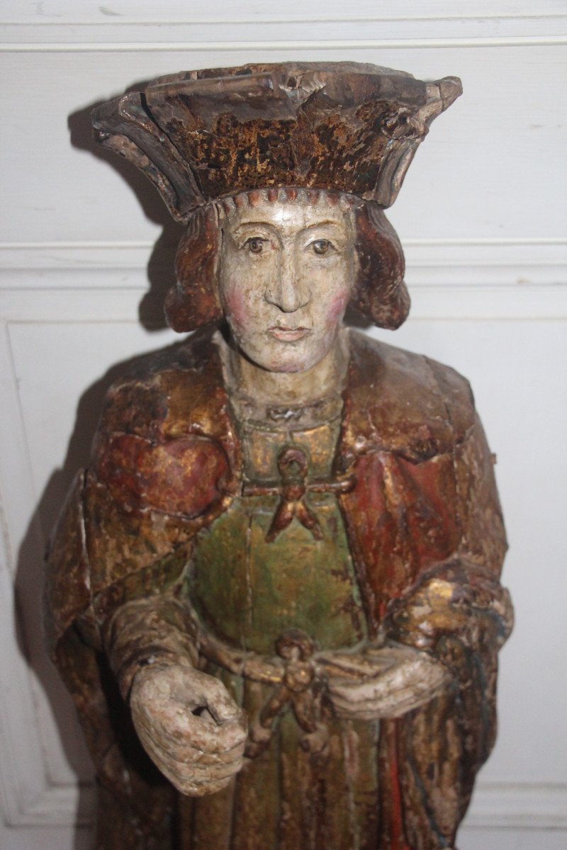 Polychrome Wooden Sculpture Representing A Notable, France 17th Century Circa 1600.-photo-1