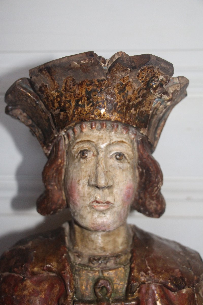 Polychrome Wooden Sculpture Representing A Notable, France 17th Century Circa 1600.-photo-3