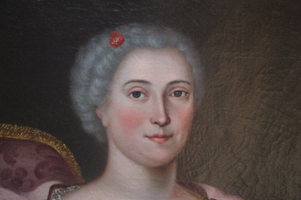 Dame de qualité et son chien XVIIIe siècle.-photo-2