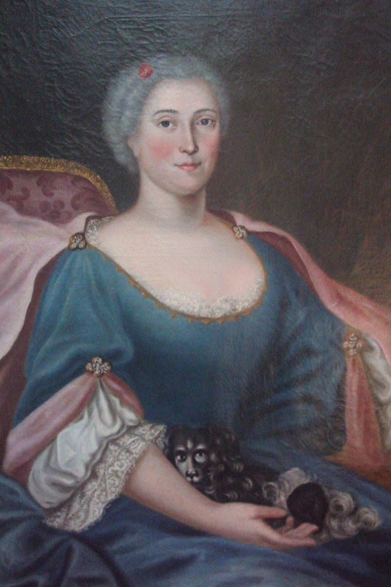 Dame de qualité et son chien XVIIIe siècle.-photo-3