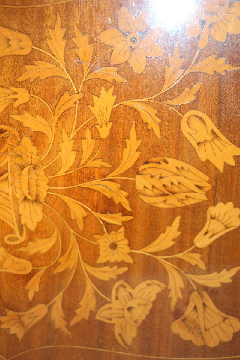 Paire de commodes hollandaises de maîtrise en marqueterie, XIXe siècle.-photo-4