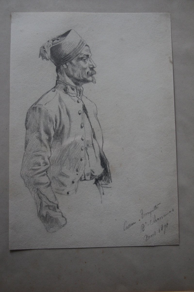 Suite Of Six Graphite Drawings - Charles-dominique Lahalle (1834-1909)-photo-2