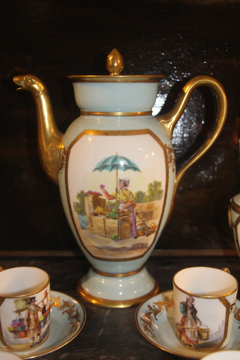 Service à café, porcelaine de Paris, signé Camille Le Tallec (1906-1991), XXe siècle.-photo-2