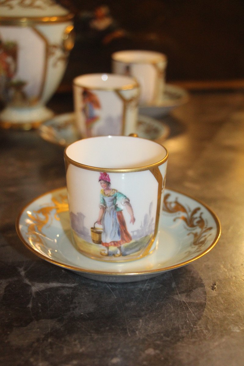 Service à café, porcelaine de Paris, signé Camille Le Tallec (1906-1991), XXe siècle.-photo-1