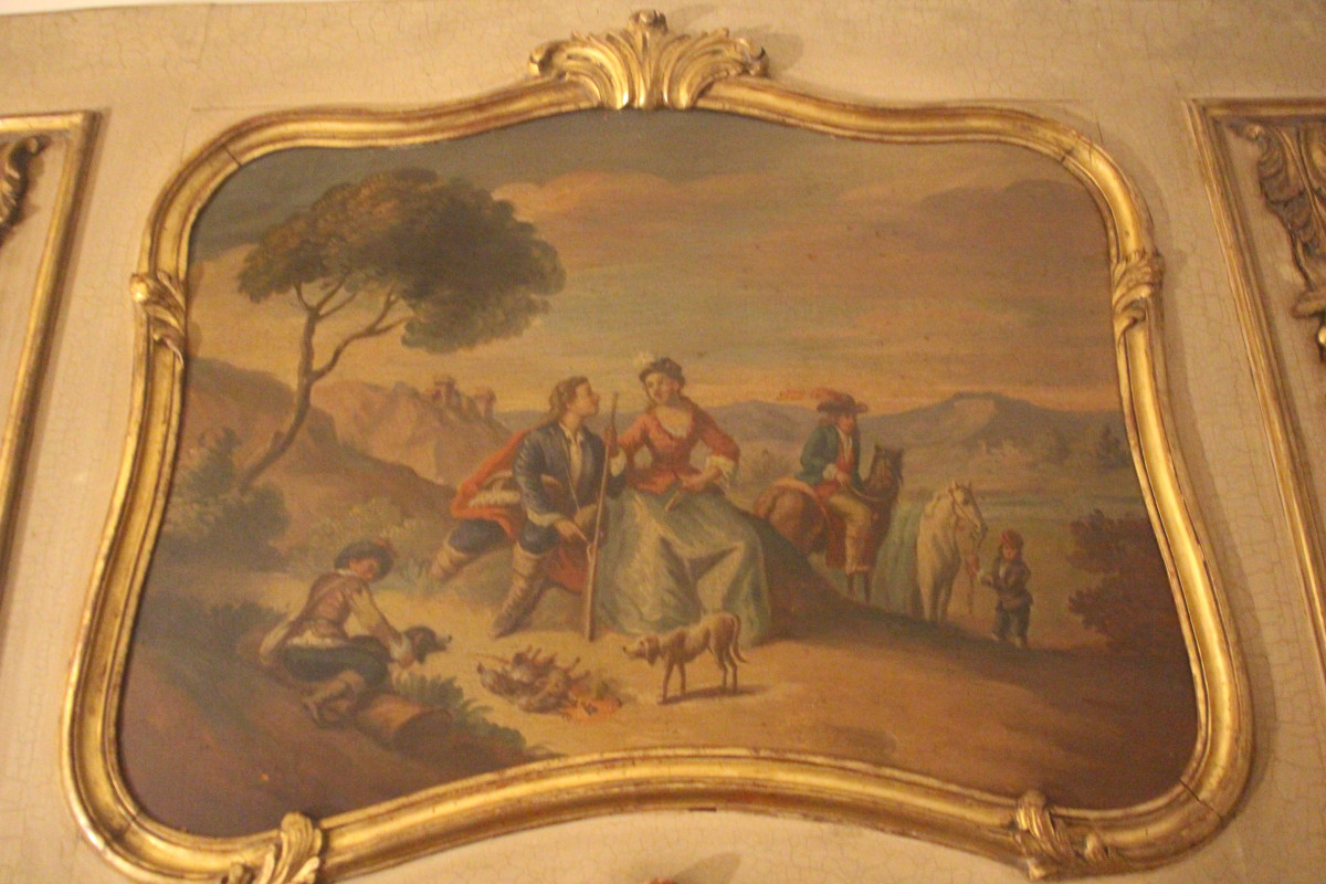 Important trumeau laqué vert d'eau, époque Louis XV, XVIIIe siècle.-photo-1