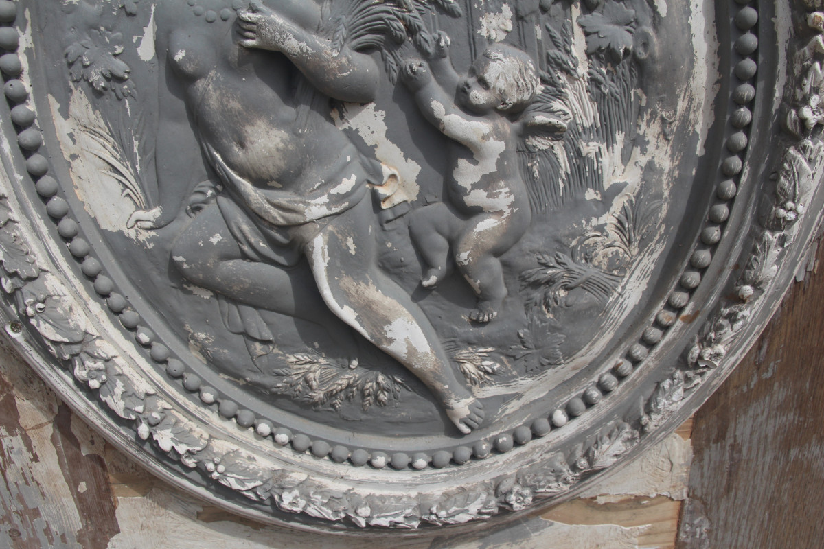 Déesse des moissons et de la fécondité, haut-relief en plâtre patiné, Napoléon III, XIXe .-photo-1