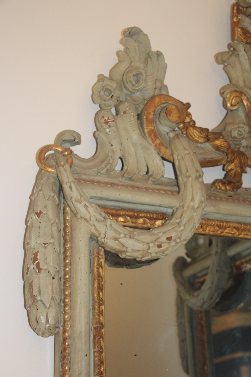  Corner Console And Its Polychrome Mirror, Louis XVI Period, 18th Century, Italy.-photo-2