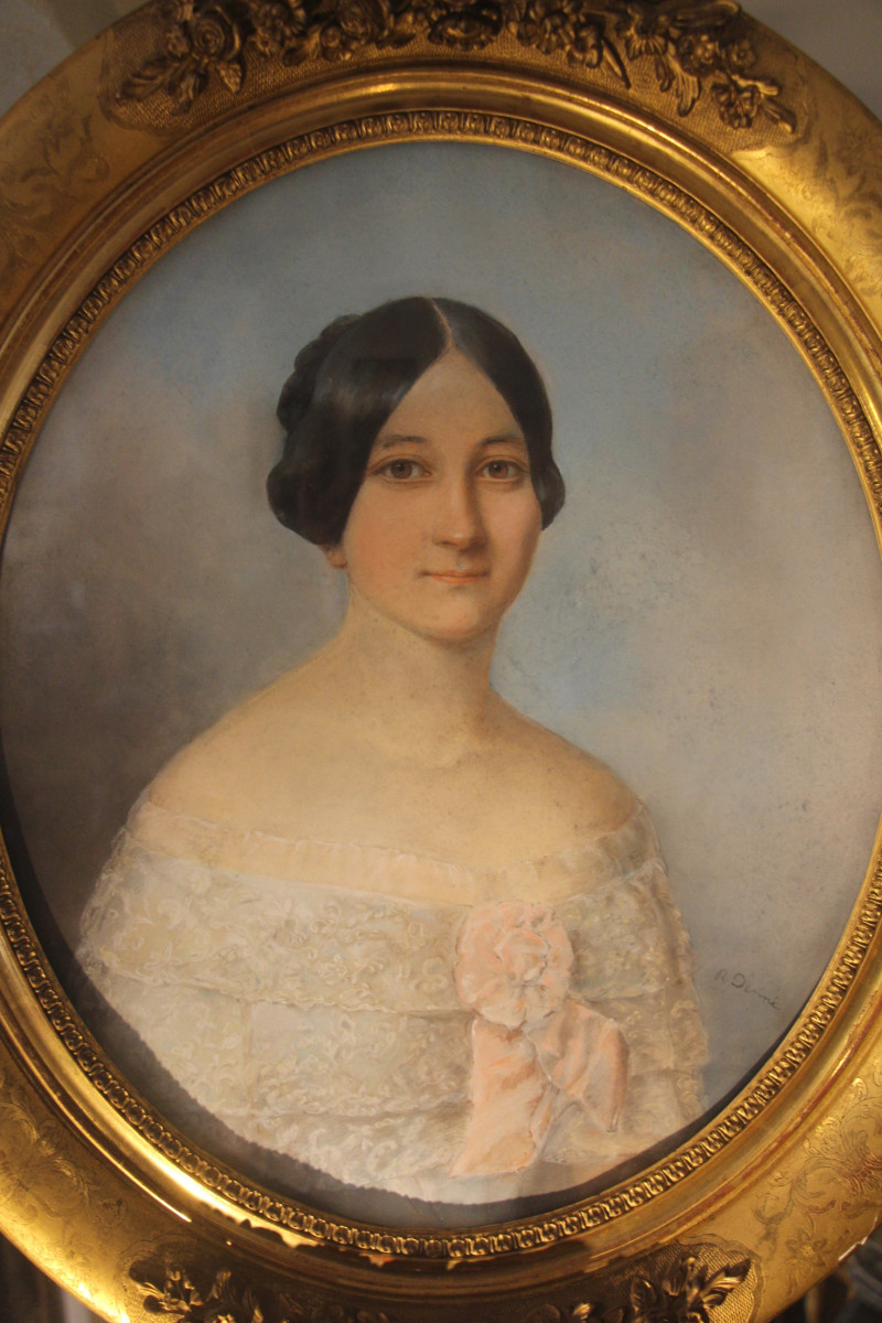 Pastel, portrait de dame de qualité, époque Restauration signé R. Denné-photo-2