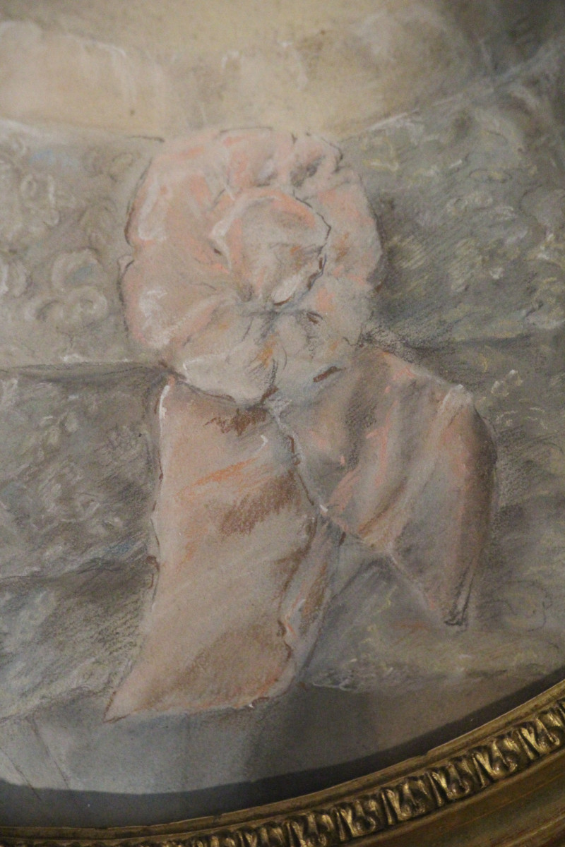 Pastel, portrait de dame de qualité, époque Restauration signé R. Denné-photo-4