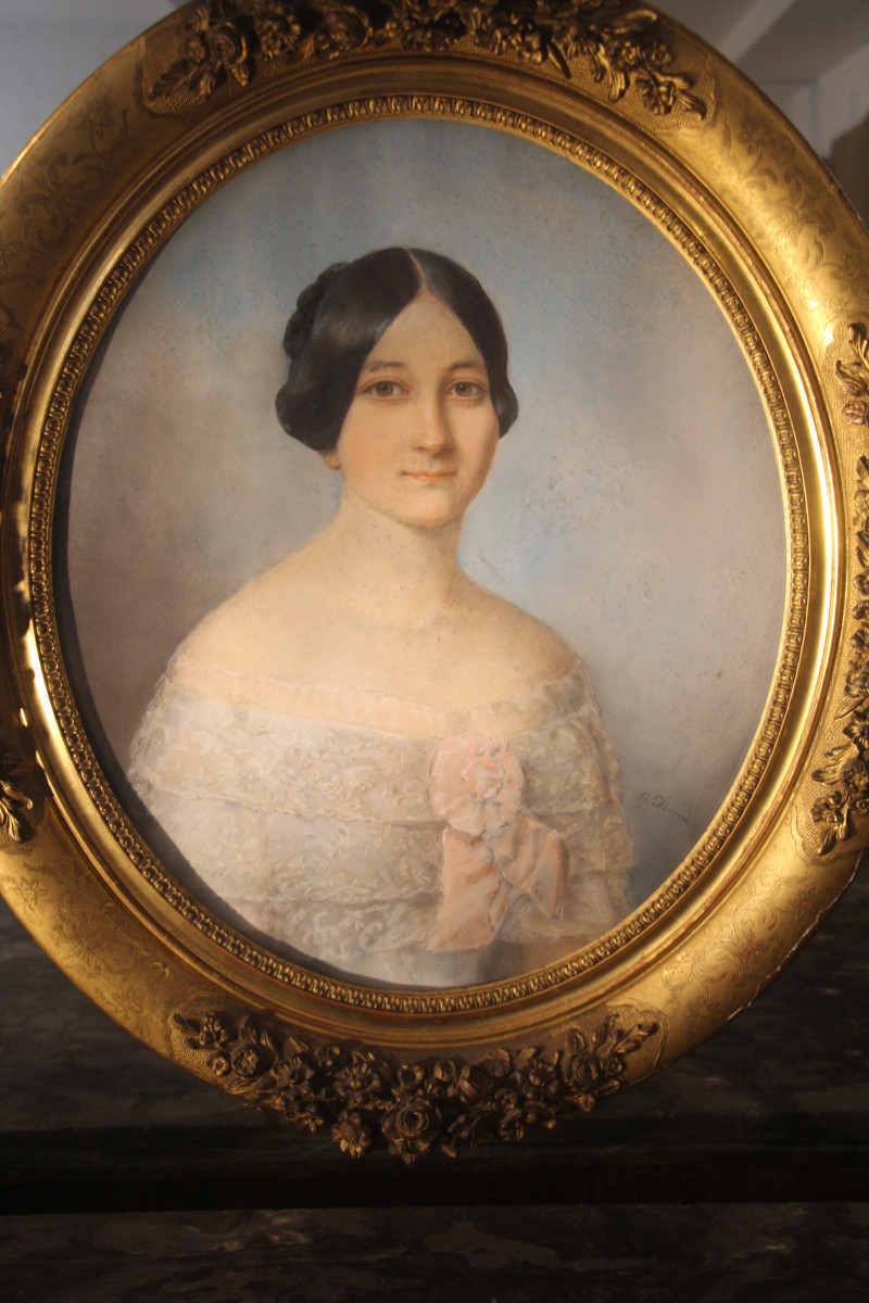 Pastel, portrait de dame de qualité, époque Restauration signé R. Denné-photo-6