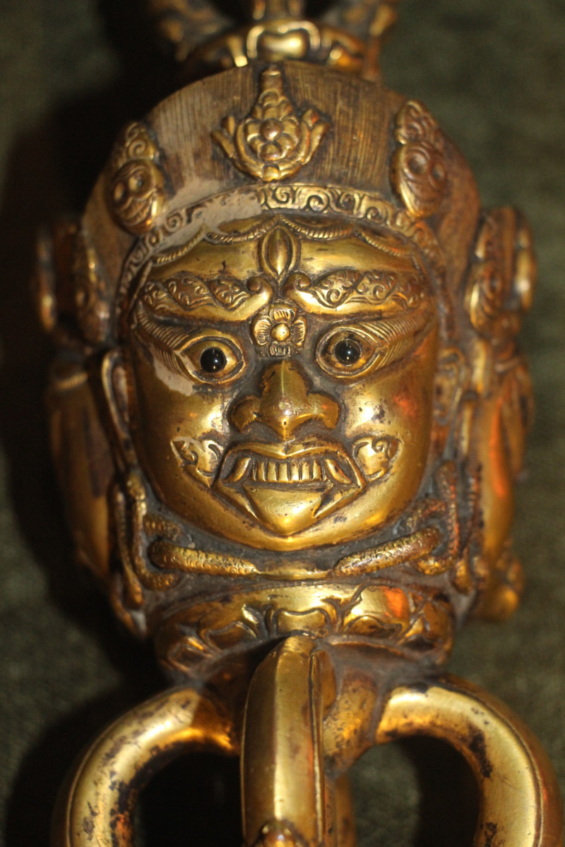 Ritual Dagger Called Phurbu Dating From The 19th Century - Tibet, Gilded Bronze.-photo-2