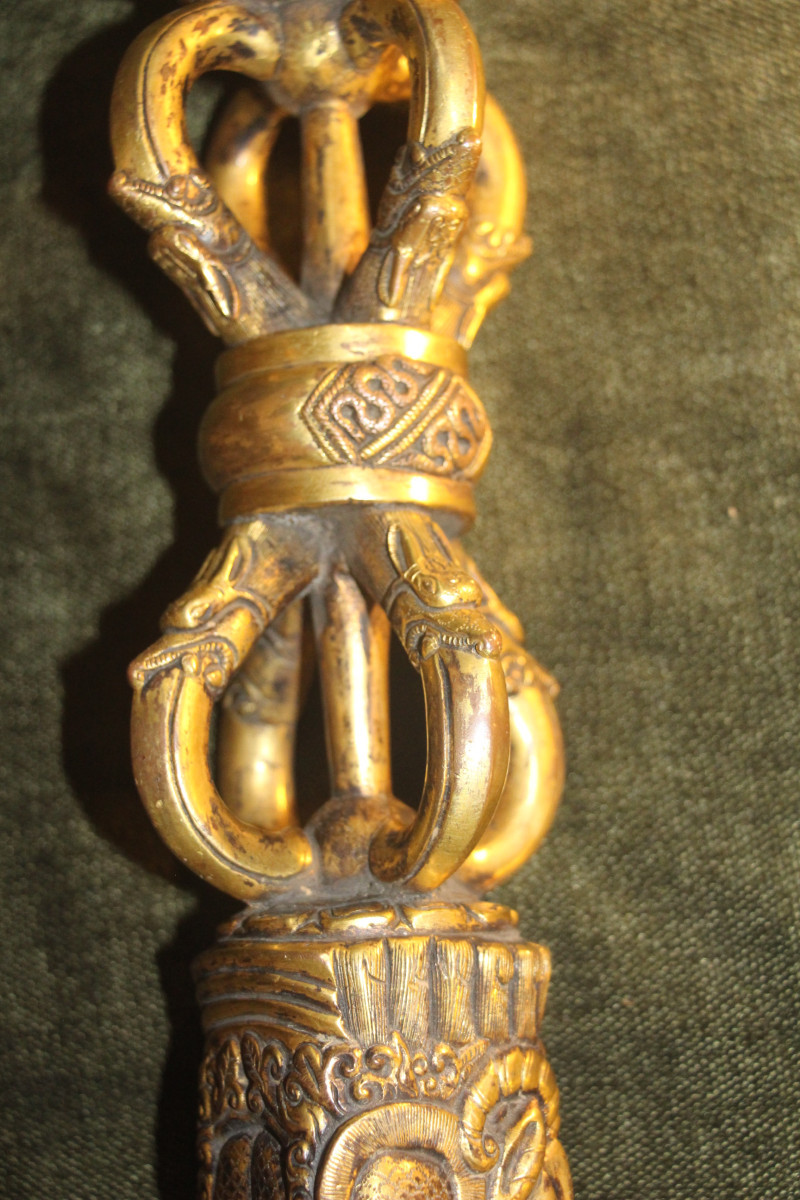 Ritual Dagger Called Phurbu Dating From The 19th Century - Tibet, Gilded Bronze.-photo-8