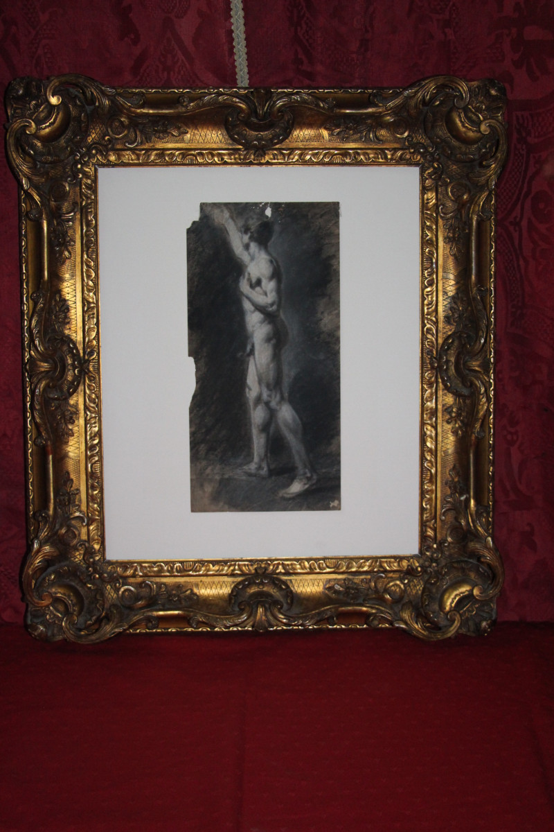Academic Nude, French School, Charcoal On Paper, 19th Century.-photo-4