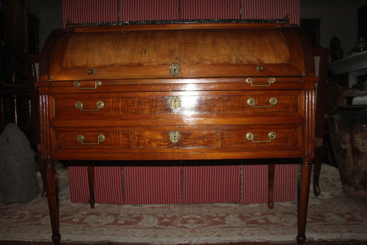 Cylinder Desk In Blond Mahogany, Parisian Work, Louis XVI Period, 18th Century.-photo-2