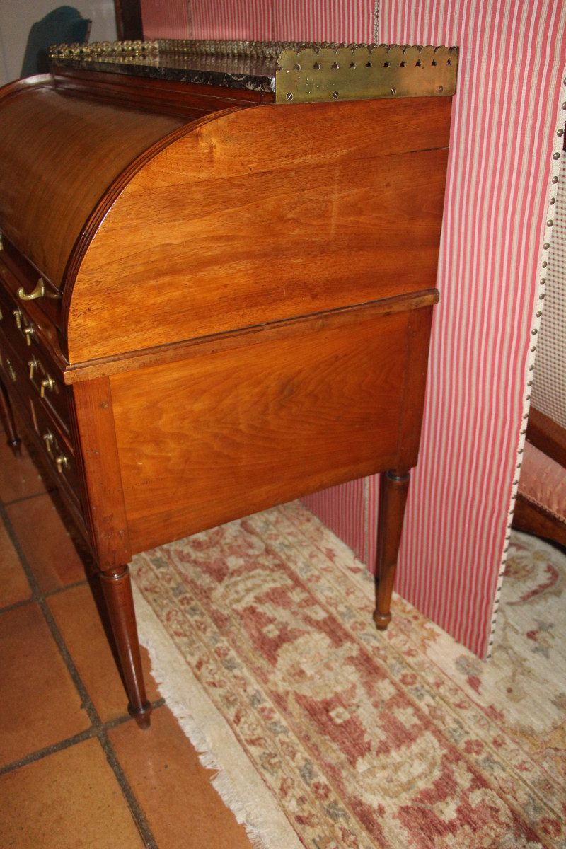 Cylinder Desk In Blond Mahogany, Parisian Work, Louis XVI Period, 18th Century.-photo-4