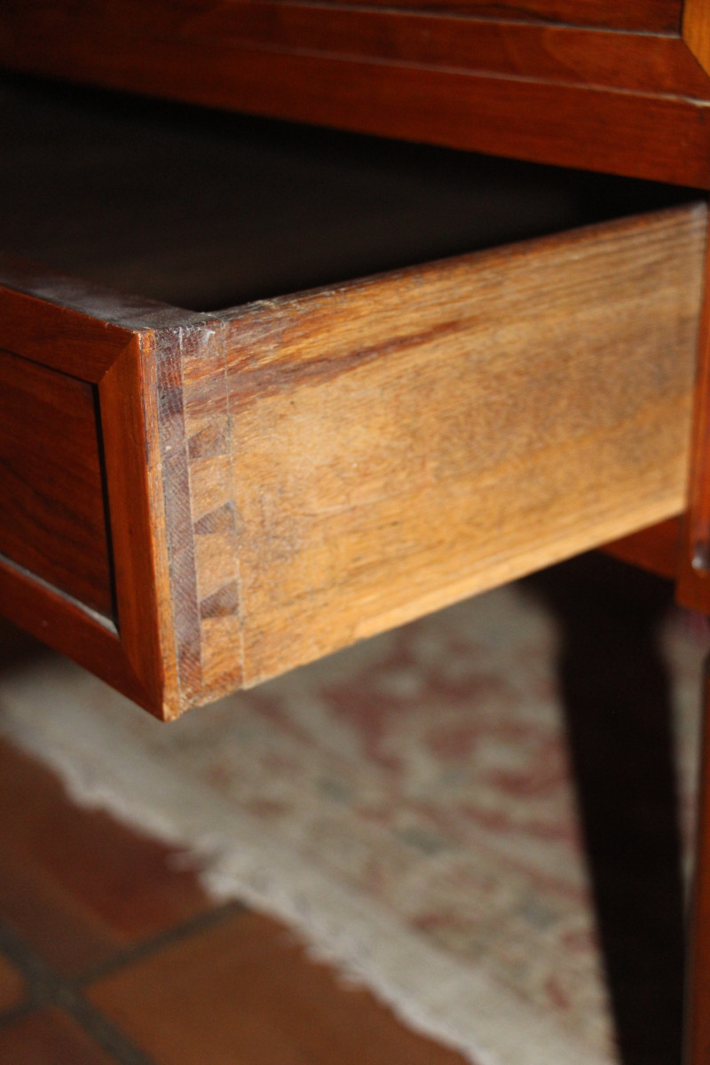 Cylinder Desk In Blond Mahogany, Parisian Work, Louis XVI Period, 18th Century.-photo-7