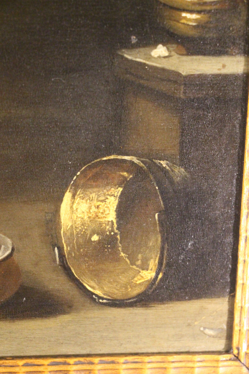 La taverne, huile sur panneau, école flamande, XVIIe siècle.-photo-2
