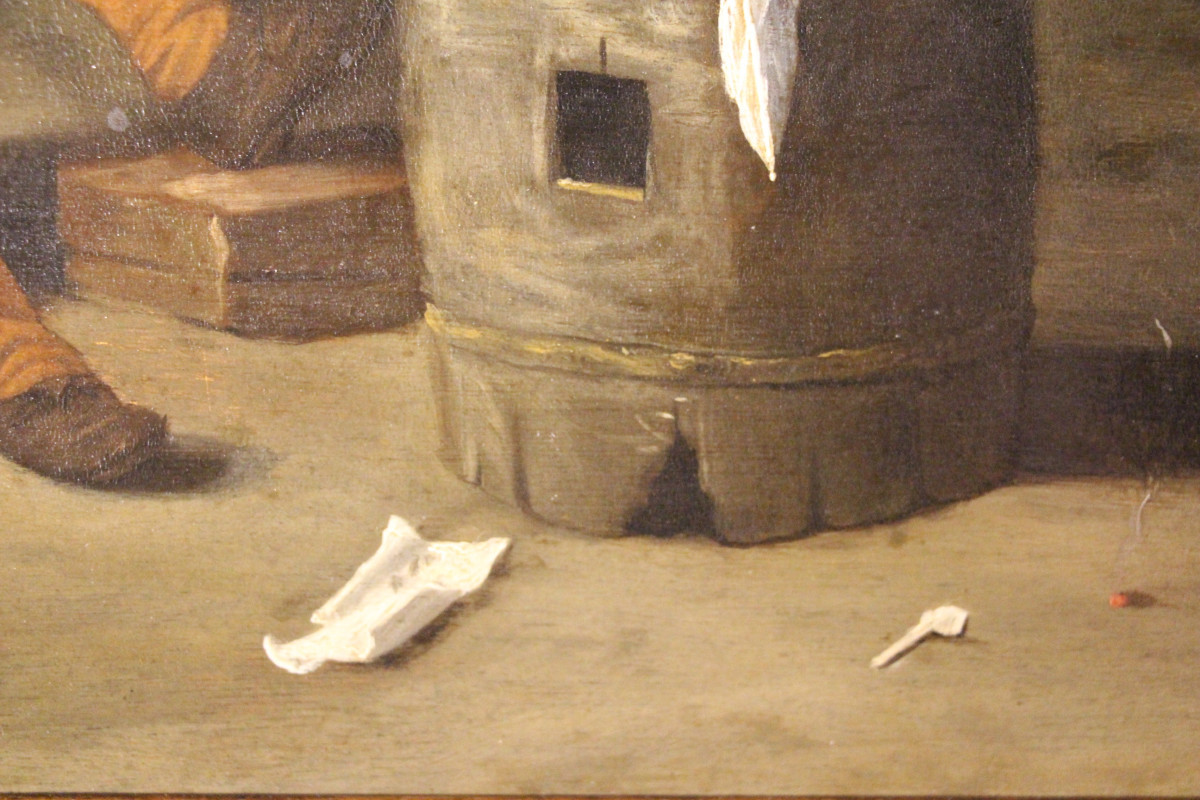 La taverne, huile sur panneau, école flamande, XVIIe siècle.-photo-7