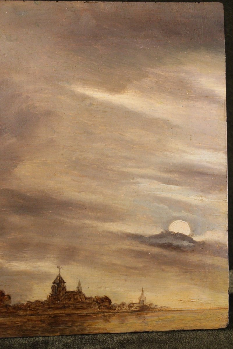 L'incendie, huile sur bois, école du Nord, XVIIe siècle-photo-2