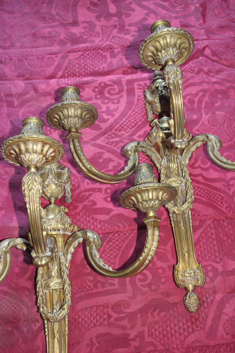 Pair Of Louis XVI Wall Sconces After Delafosse, 18th Century.-photo-3
