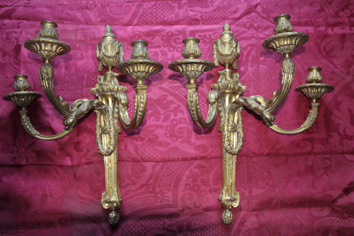 Pair Of Louis XVI Wall Sconces After Delafosse, 18th Century.-photo-4