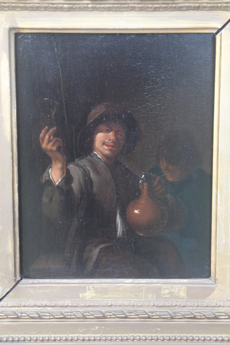 Un buveur, école flamande du XVIIe siècle, suiveur de Pieter Verelst, huile sur bois.-photo-2