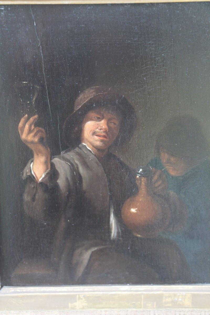 Un buveur, école flamande du XVIIe siècle, suiveur de Pieter Verelst, huile sur bois.-photo-3